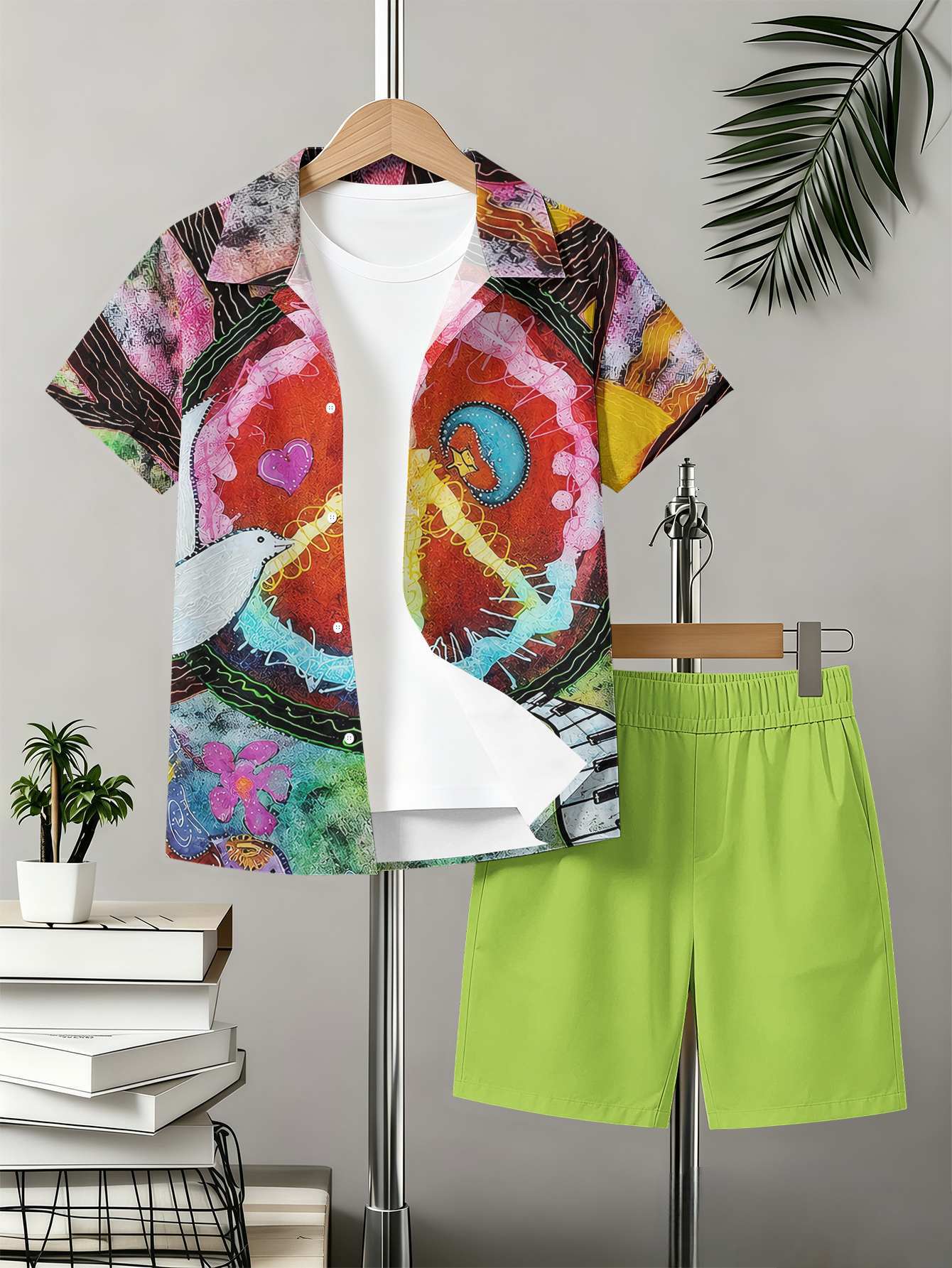 Boys Patterned 3d Printed Shirt And Shorts Summer Set_voghion.com