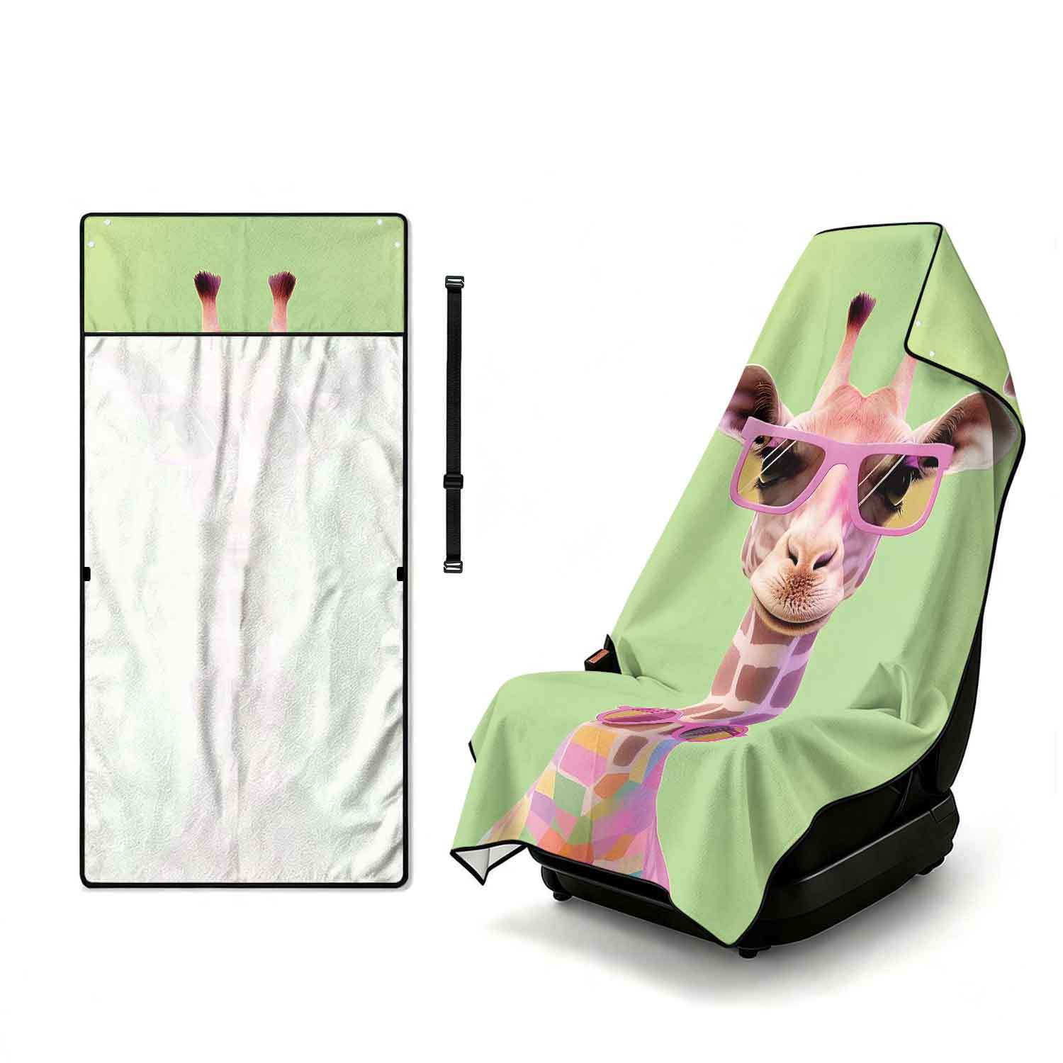 Printed bath towel and car seat cover 2-in-1, ultra-fine fiber outdoor beach and car dual-use universal seat cushion