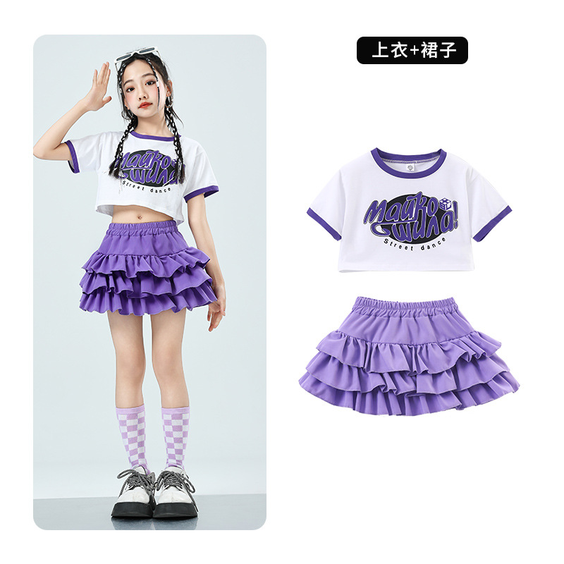 NA 화이트 T 여성 스타일 + 보라색 케이크 스커트