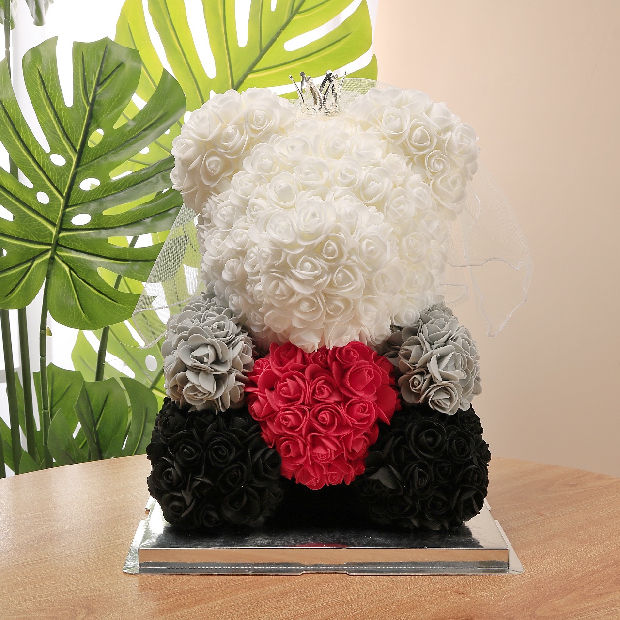 Flor preservada oso rosa 520 regalo del Día de San Valentín tienda de flores supermercado PE espuma flor abrazo oso rosa