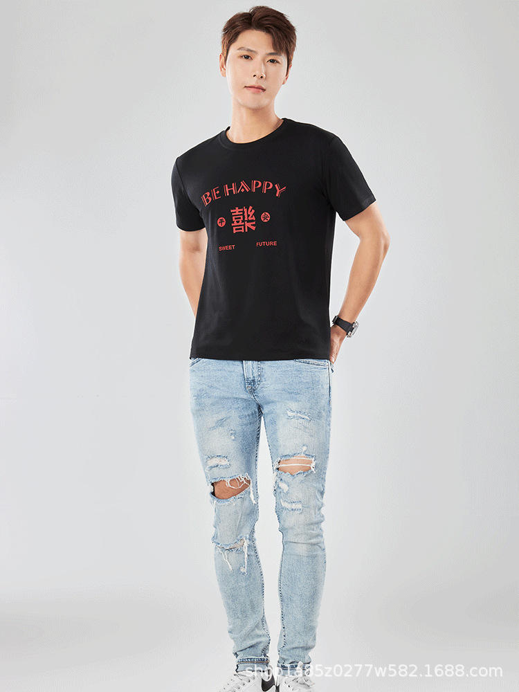 Nueva camiseta con sensación de hielo para hombre de manga corta Solona, camisa cultural, camisa publicitaria de letras, ropa de trabajo suelta de cuello redondo, impresión de letras