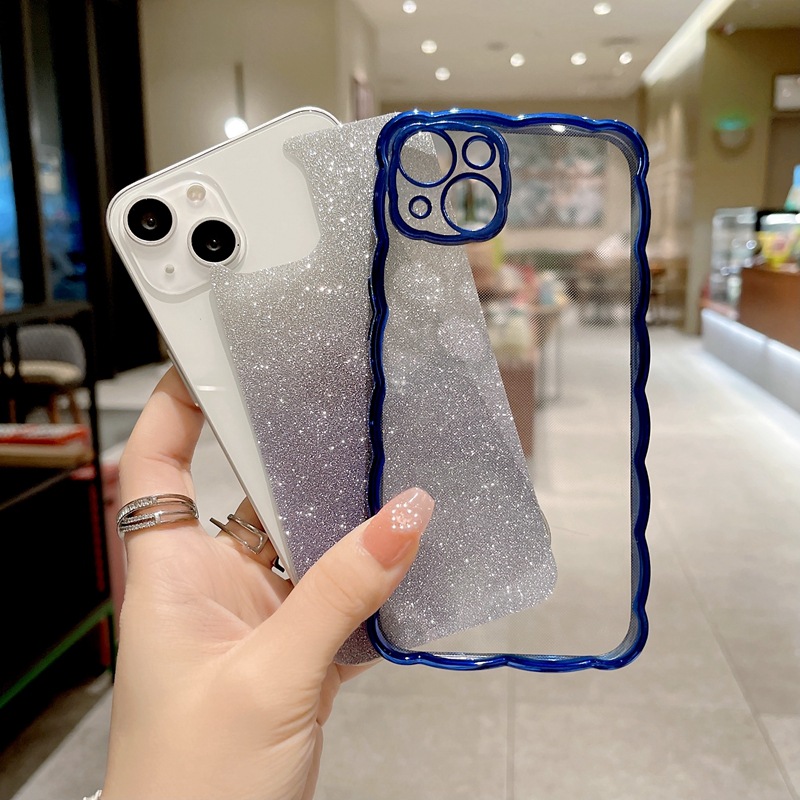 Suitable for iPhone 14 ProMax Gradient Pink Wave Pattern Phone Apple 13 Electroplated Full Package TPU Soft Case_voghion.com