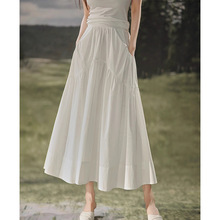 a字白色半身裙女2024新款夏季半身长裙子小个子超好看高腰百褶裙