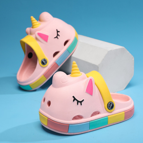 Adorable Poop Print Children's Slippers for Girls Summer Non-Slip for Kids Unicorn Hole Shoes Baby Cartoon Sandals for Boys