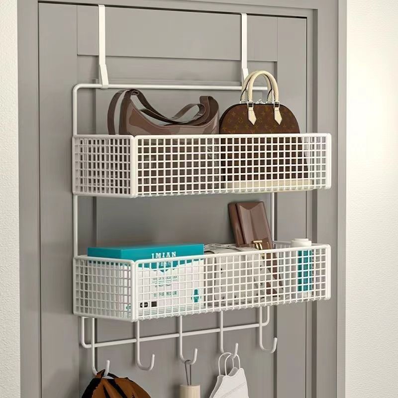 Over-The-Door Hook Storage Rack for Entryway, Coat and Hat Organizer, Wall-Mounted Storage Shelf for Dormitory or Bedroom, Side-Mounted, No Drilling Required