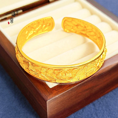 真の金メッキ強保色古法沙金新中国式復古風寛版牡丹花ブレスレット中実タイヤブレスレット