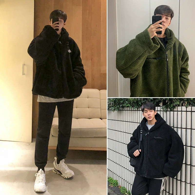 [Распродажа] Корейская версия пальто из овечьей шерсти, Мужская свободная куртка, Студенческая Молодежная куртка с хлопковой подкладкой, Толстая куртка с хлопковой подкладкой на флисовой подкладке