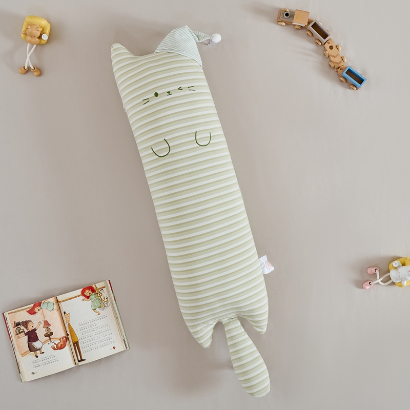 Almohada Larga de Gato de Dibujos Animados de Franela y Poliéster para Dormitorio