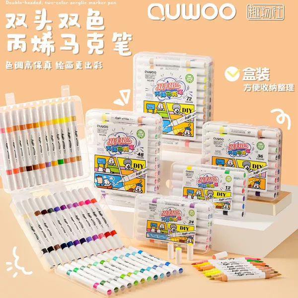 Quwusha Double-Headed Two-Color Soft-Head Acrylic Marker Water-Based Ink Art Special Hand-Painted Graffiti Waterproof Brush