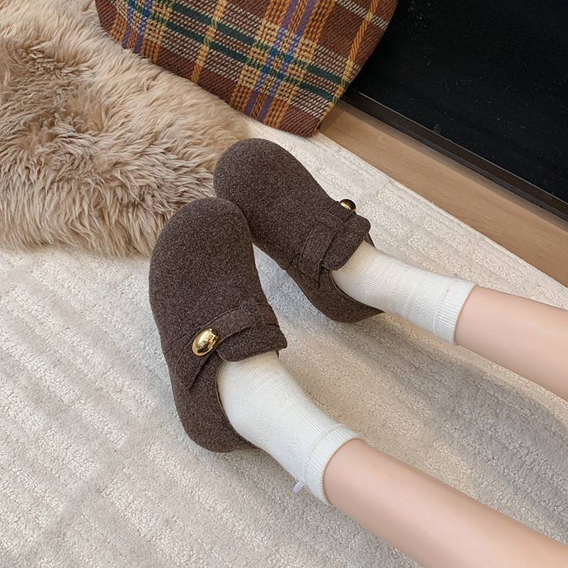 Zapatos Burken gris para mujeres nuevos zapatos de invierno de terciopelo todo incluido aumentando la altura de un pedal de frijoles de oro nuevos zapatos de lana