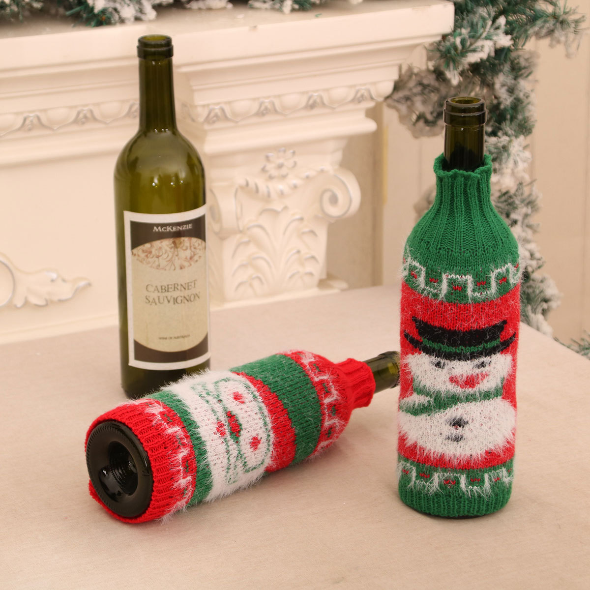 Nuevo suéter de lana de Navidad cubierta de botella de vino cubierta de vino tinto Navidad decoración de mesa de hotel