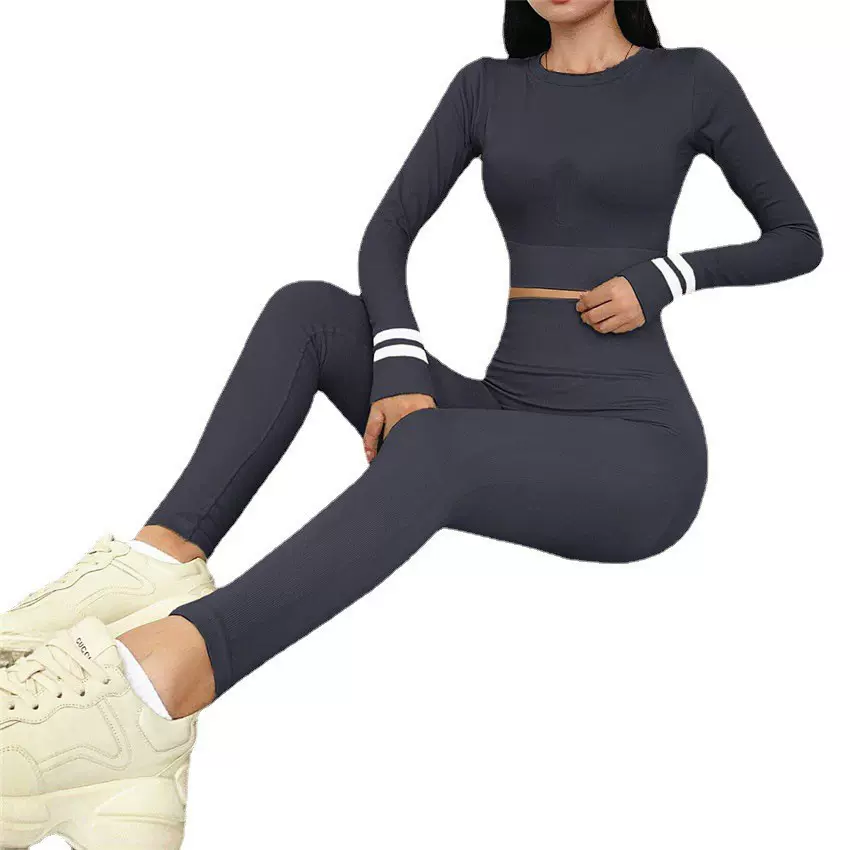 女款长袖健身瑜伽服套装修身透气运动跑步健身服秋冬季套装