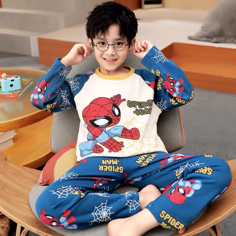 Spring and Autum Boys' New Pajamas, Kidsren's Boys' Spring, Autum and Winter Middle and Large Kidsren's Cartoon Long-Sleeved Home Clothes Sets