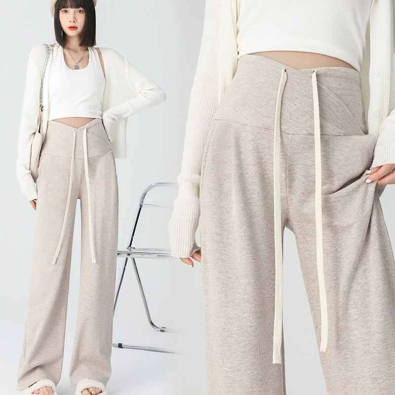 Autumn warm trend trousers for pregnant with belly support, drawstring, plus size, fitted, loose straight fit