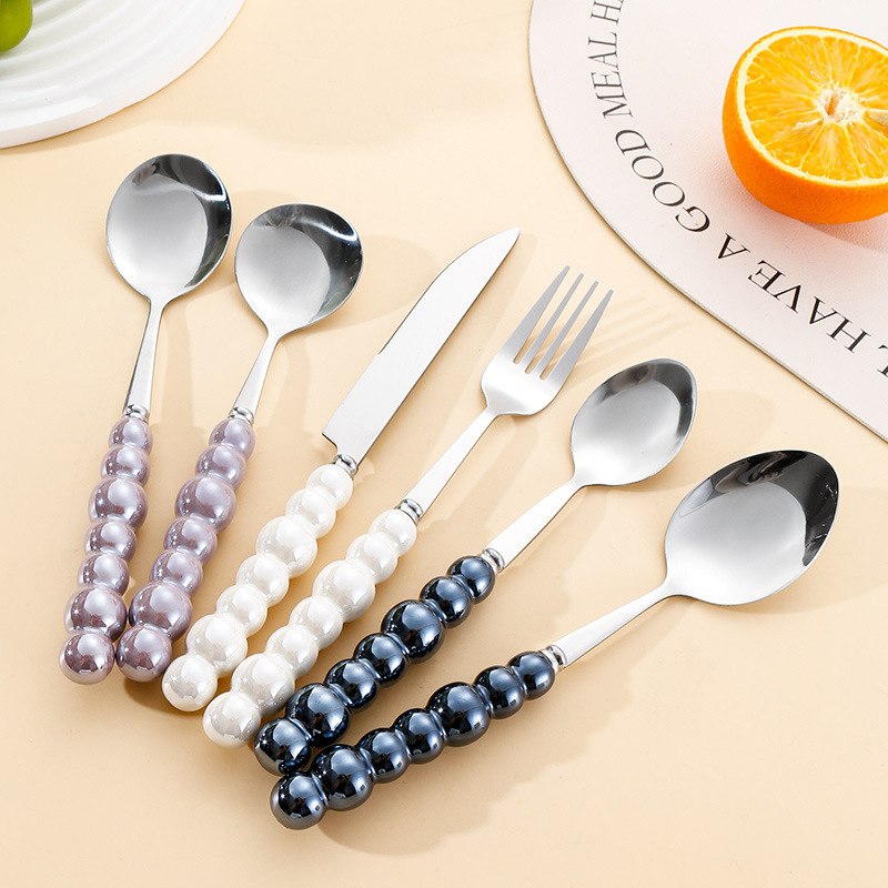 Cross-border Stainless Steel Knife, Fork and Spoon Tableware Creative Pearl Ceramic Handle Household Western-style Steak Knife, Fork and Spoon suit