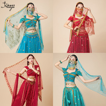 厂家直销肚皮舞印度舞头纱宝莱坞纱巾表演舞蹈配饰道具女烫金花纹