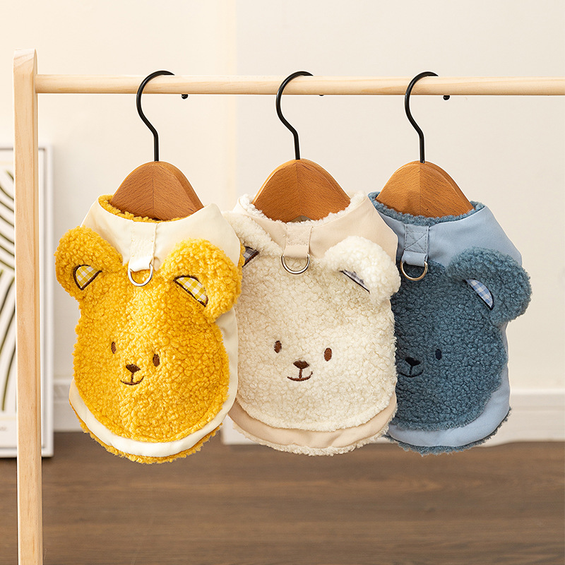 Coreano encantador viento otoño invierno cálido perro chaleco de peluche tridimensional chaleco de oso perro pequeño y medio chaleco de ropa de mascotas