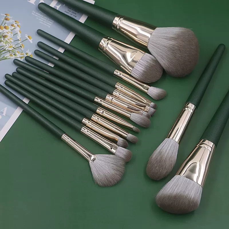 14支绿云化妆刷 套装美妆用具 眼影散粉刷便携套刷柔毛刷源头厂家