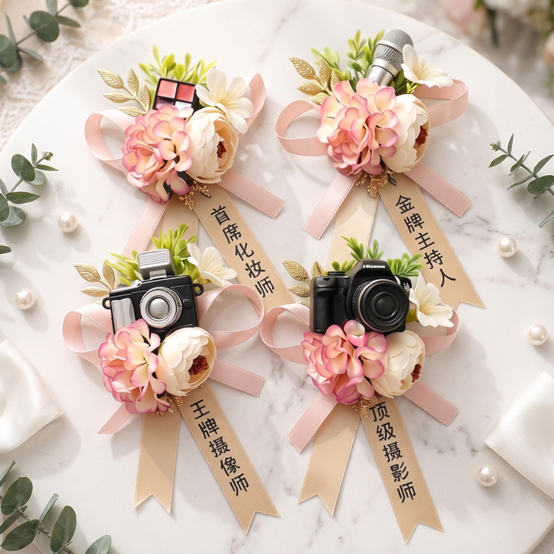 Wholesale Four Kings of Heaven Ceremonial Photography Gold Medal Makeup Artist Camera Ribbon Corsage Wedding Corsage Wholesale Four Kings of Heaven Ceremonial Photography Gold Medal Makeup Artist Camera Ribbon Corsage Wedding Corsage
