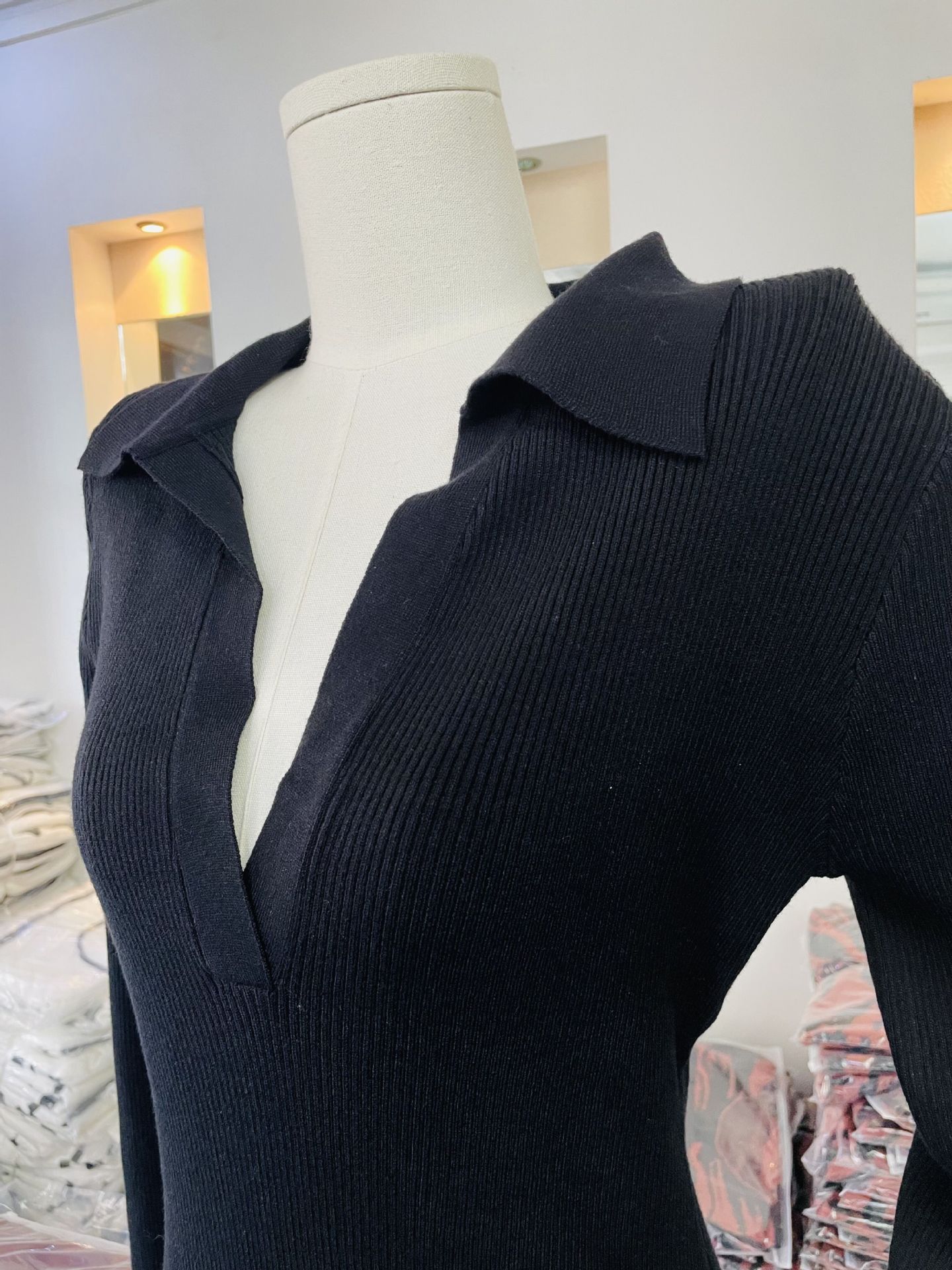 Women Clothing Long Sleeve Dress Women Knitted Deep V Plunge Sweater Maxi Dress