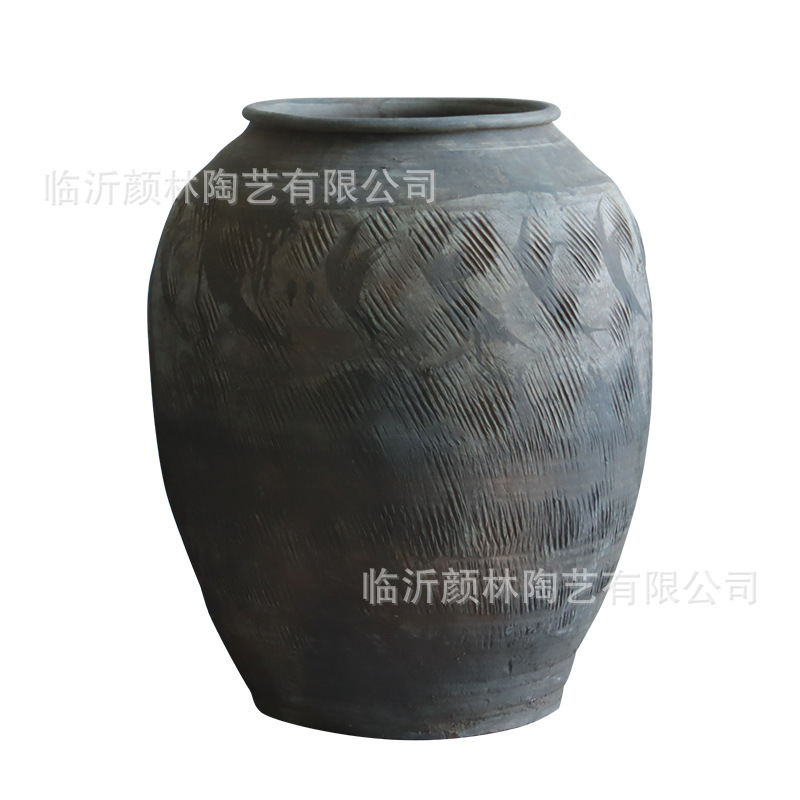 Cerámica de tierra de cerámica gruesa gran vasija de cerámica gran vasija de flores de estómago de viento tranquilo decoración del paisaje residencial de cerámica china vintage