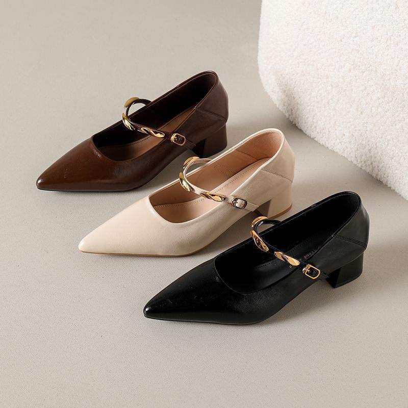 Zapatos Mary Jane de Tacón Ancho Ligero de PU para Trabajo y Otoño