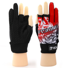 炫彩漏三指手套彈力冰絲棉手套彈力膠點防滑手套釣魚手套防曬用品