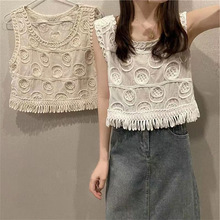 民族风波西米亚风背心针织刺绣钩花针织短款女装上衣百搭薄款个性