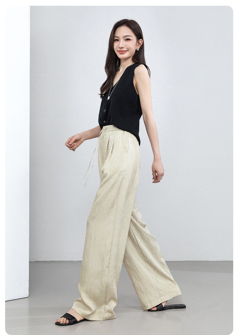 Quần culottes nữ ống rộng chất liệu mềm mại, cạp chun, dáng suông rủ nhẹ — màu trắng ngà chi tiết 19