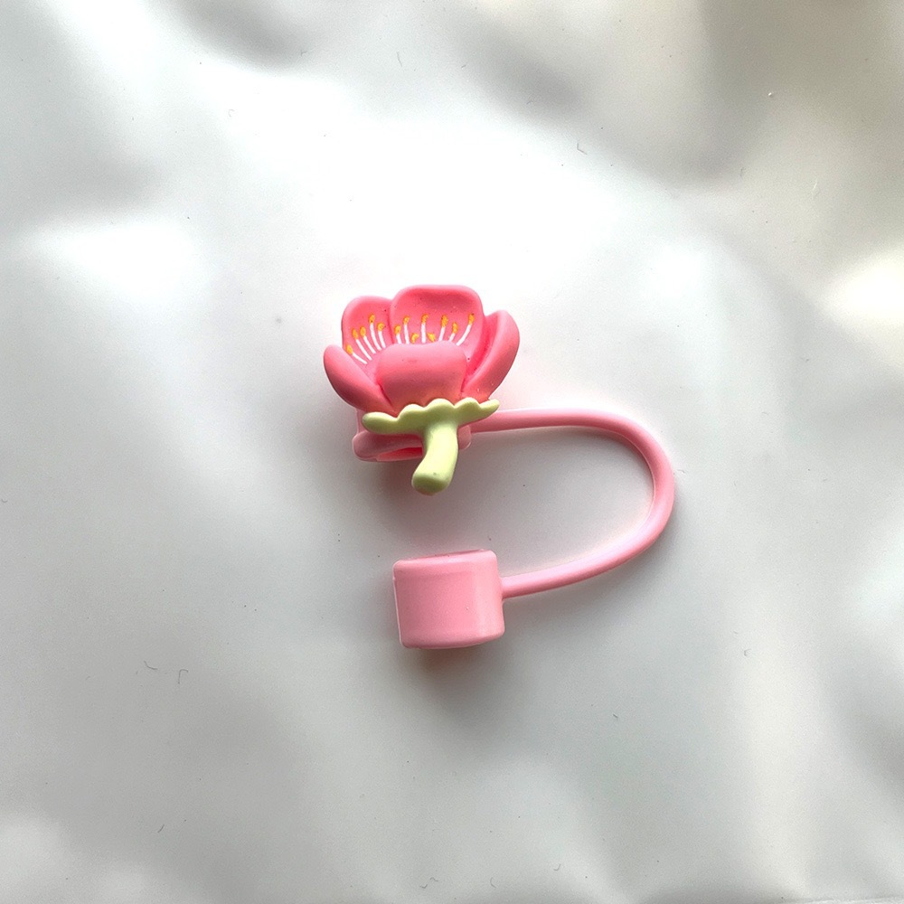 Nuevo cross-border cerezo silicona mangas de paja tapa de paja de vidrio flor serie de tapón de paja de polvo