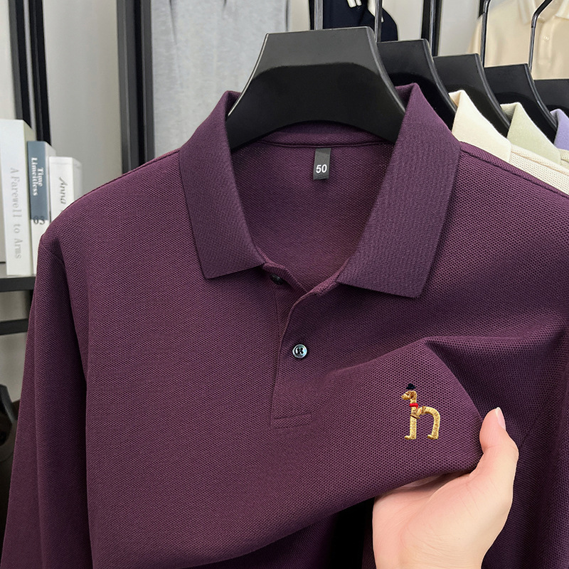 Authentic H Gis Men's Long-Sleeve Polo Shirt, Same Style as Spring and Autumn Pure Cotton American Casual Base Shirt T-Shirt for Dad