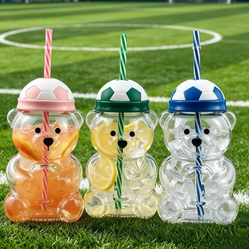 Cross-Border New Product Large Capacity 600ml Bearista Glass Straw Cup Teddy Bear Glass Straw Cup