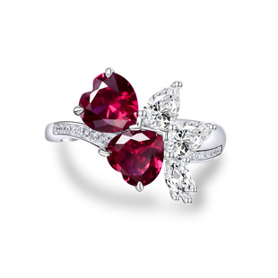 Shipei Jewelry 1 Carat Heart-Shaped 7*7 Cultivated Ruby ​​National Style Trendyy Design Atmospheric Ring 5-9 #