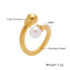 Brand small design retro ring stainless steel from pearl, accessory, Korean style, trend of season, simple and elegant design, 18 carat, wholesale