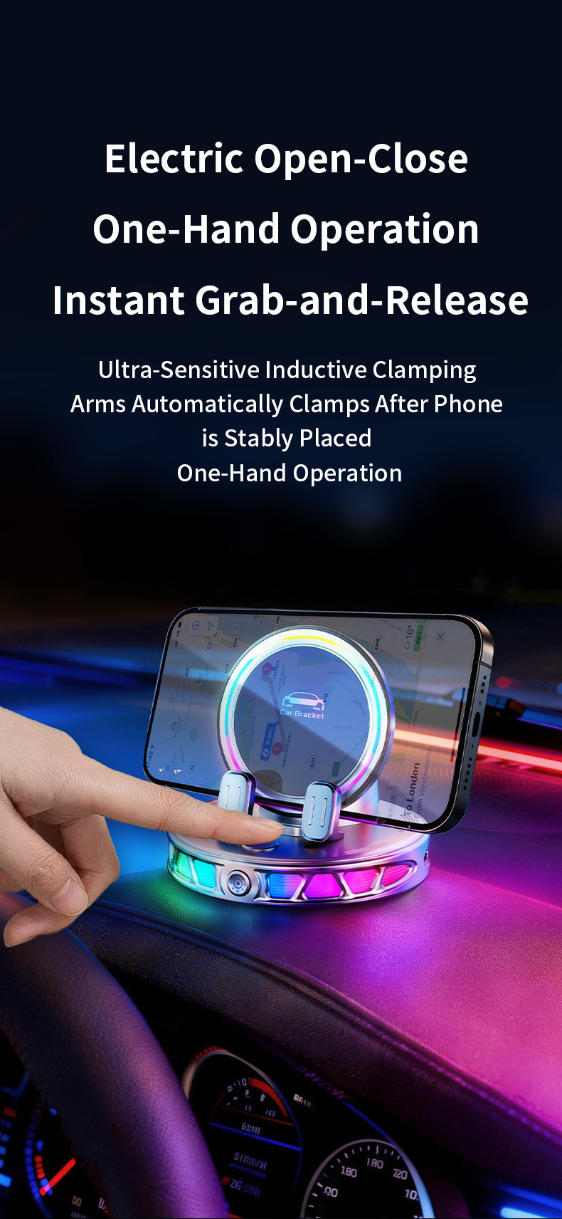 Cross-Border Hot-Selling Car-Mounted Smart Electric Phone Holder with Wireless Charging, Stable Navigation Support for the Dashboard
