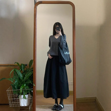 实拍~慵懒风V领软糯毛衣+休闲半身花苞裙两件套装韩版女装新款