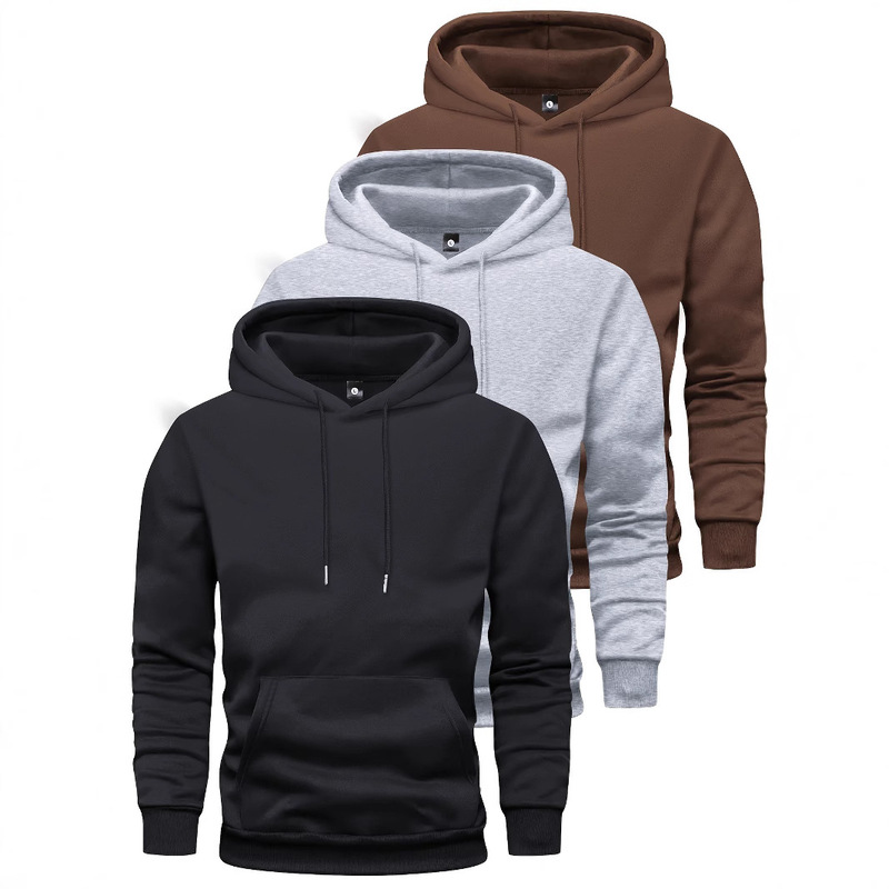 Men's Casual Solid Color Sports Long-Sleeve Pullover Hoodie with Pockets Cross-Border New Product Wholesale Dropshipping