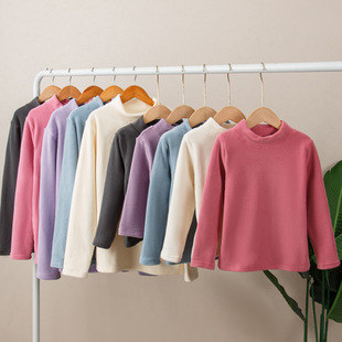 Boys' Bottoming Shirt Children's Inner Wear Autumn and Winter Wear Girls' Warm Fleece Long Sleeve T-fleece-lined Thickened Children's Top