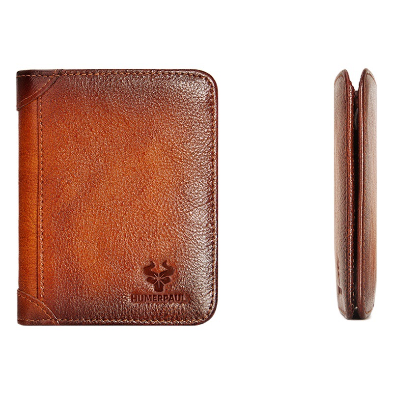 Hummer Paul Foreign Trade Unisex Wallet Rfid Wholesale First Layer Cowhide Short Style Gift Box Genuine Leather 70% off Ultra-Thin Wallet