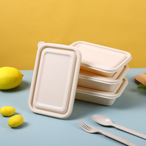 Disposable cornstarch lunch box, rectangular bento rice box, eco-friendly and biodegradable, partitioned takeout packing box, soup bowl