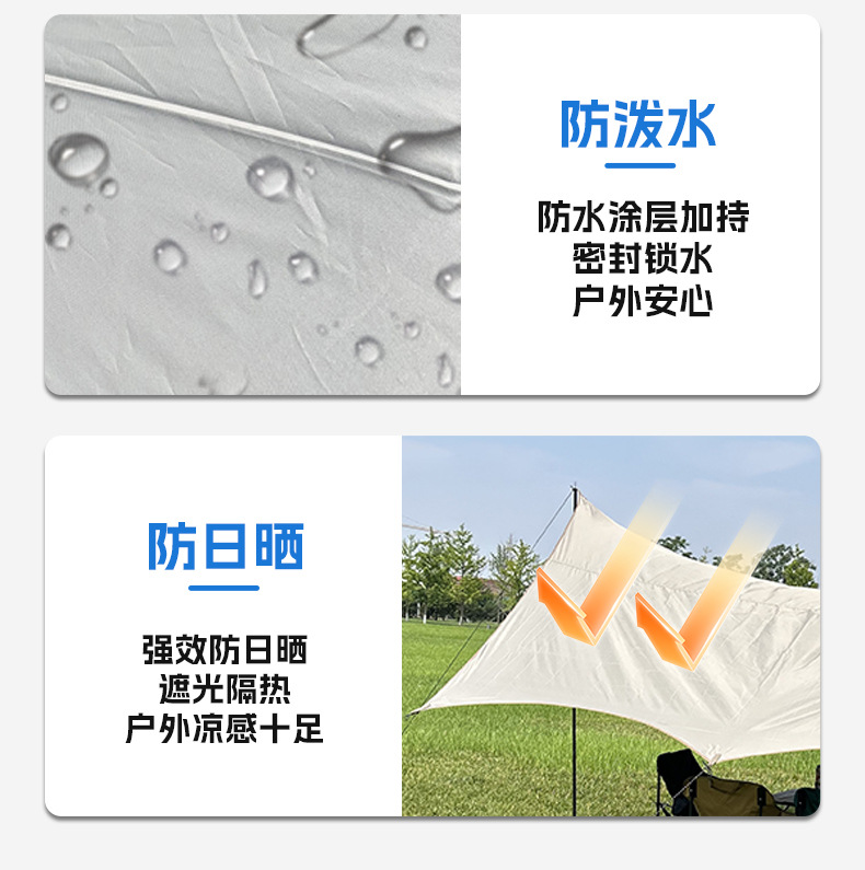 Tent Canopy Camping Sunshade Octagonal Black Glue-Coated Silver Thickened Tarp Sun Protection Shelter Picnic Equipment Black Glue Canopy