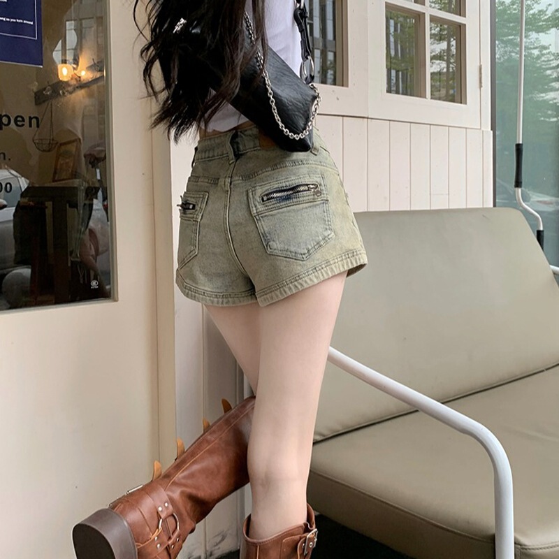 Hot Girl American Style Retro Denim Shorts Women's Summer Thin Slim-fit Slimming Design Nostalgic High Waist Hot Pants Boots Pants