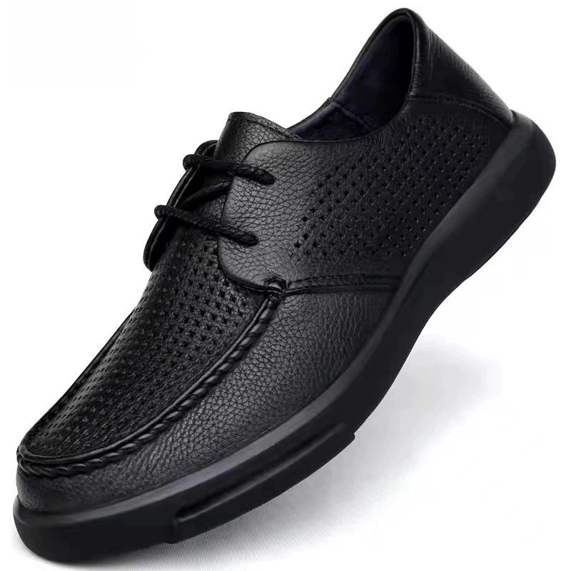 Летние полые мужские ноги широкие круглые кожаные туфли