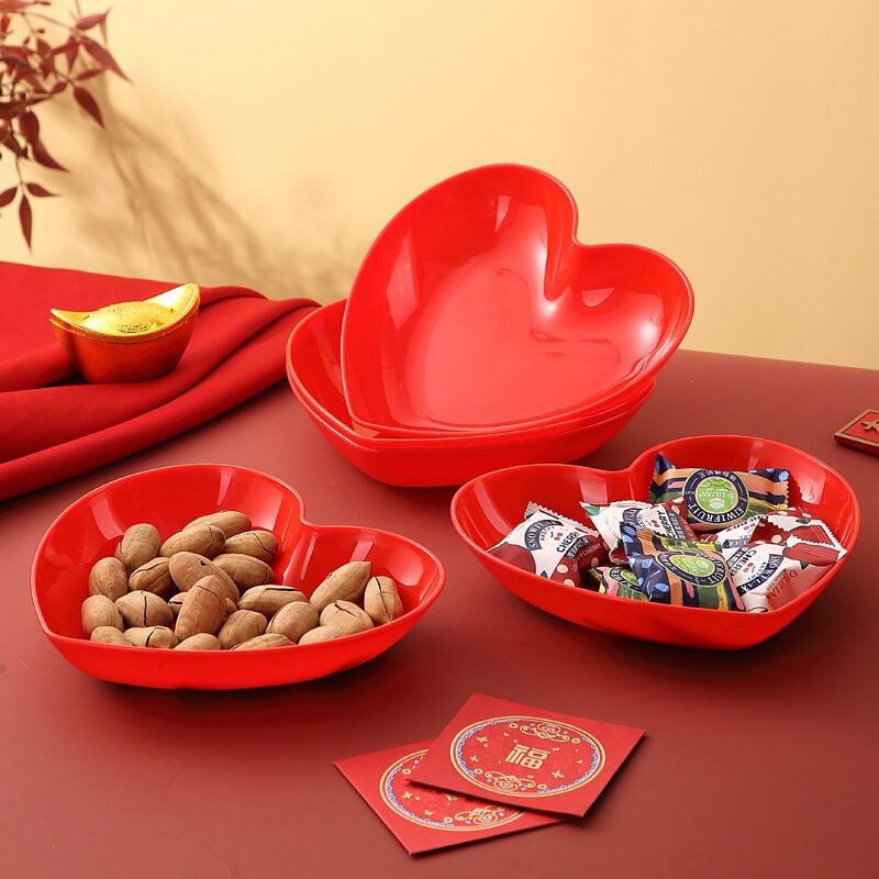 Wedding Heart-Shaped Fruit Plate Red Plastic Fruit Tray Christmas Snack Nut Tray Party Candy Tray