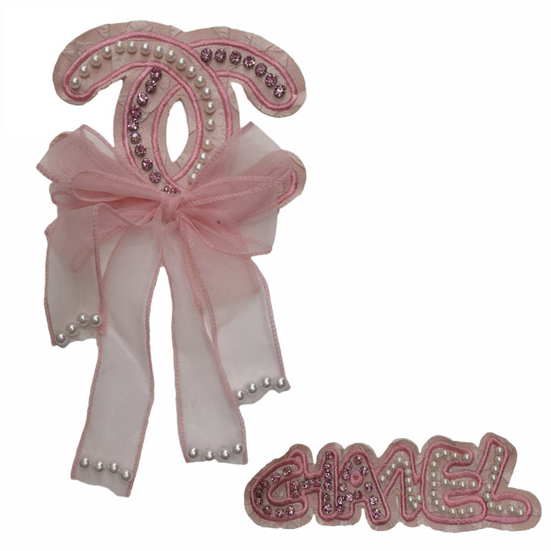 欧根纱花领辅料布贴字母绣花线刺绣补丁贴钻石珠子蝴蝶结衣领配饰