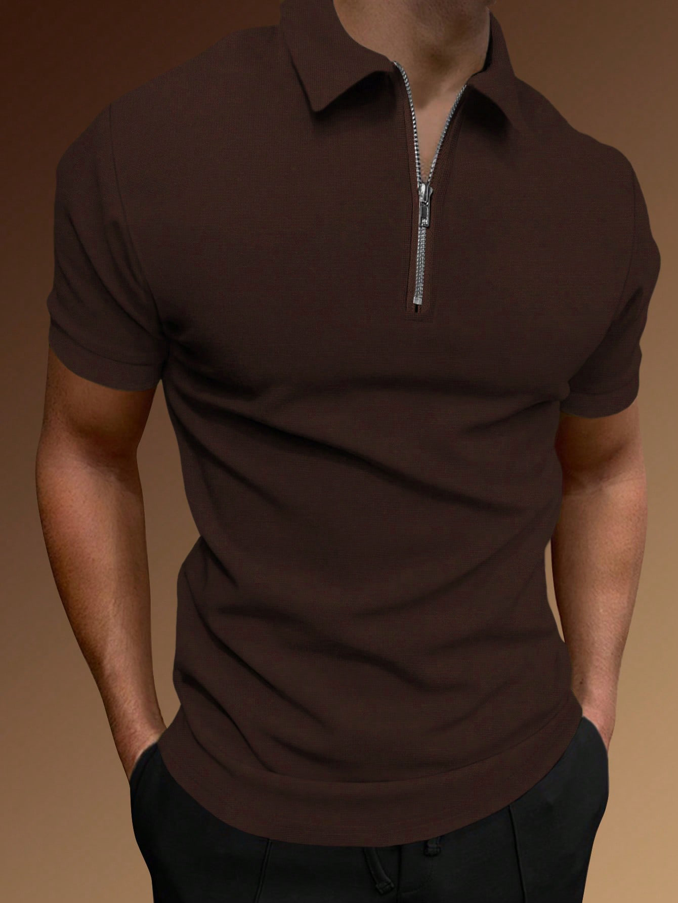 Europa y América comercio exterior transfronterizo hombre deportivo de verano camiseta de acondicionamiento físico con solapa de manga corta con media cremallera camiseta polo