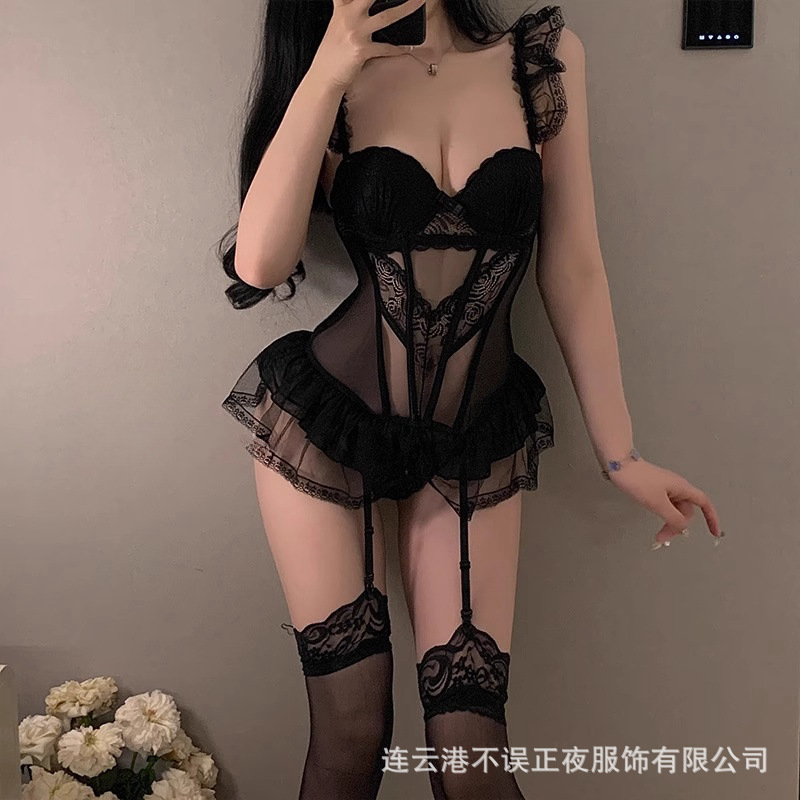 밤 재미있는 속옷을 놓치지 마세요 섹시한 잠옷 순수 스틸 링 조끼 무료 투투 스커트 유니폼 유혹 세트 여성