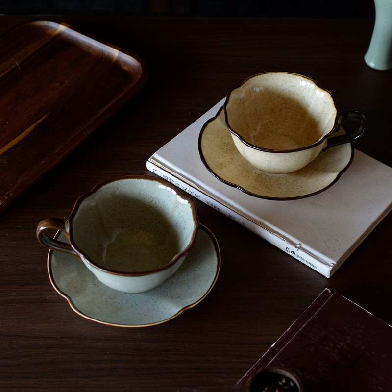 〖中古拉花杯复古咖啡杯碟〗套装 釉下彩家用水杯下午茶陶瓷杯|undefined