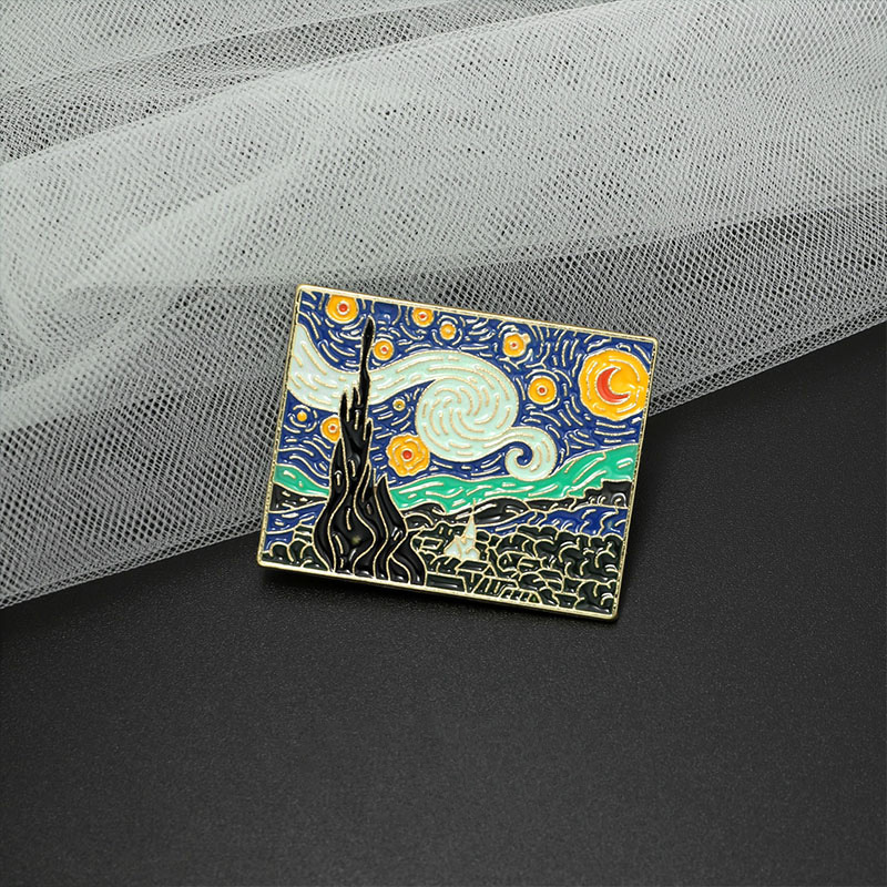 Van Gogh Starry Night Abstract Brooch Alloy Oil Painting Badge_voghion.com
