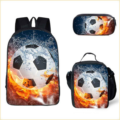Backpack, Pencil Case, and Lunch Box Set for School Season - Children's Double Shoulder Backpack with Street Basketball and Football Design
